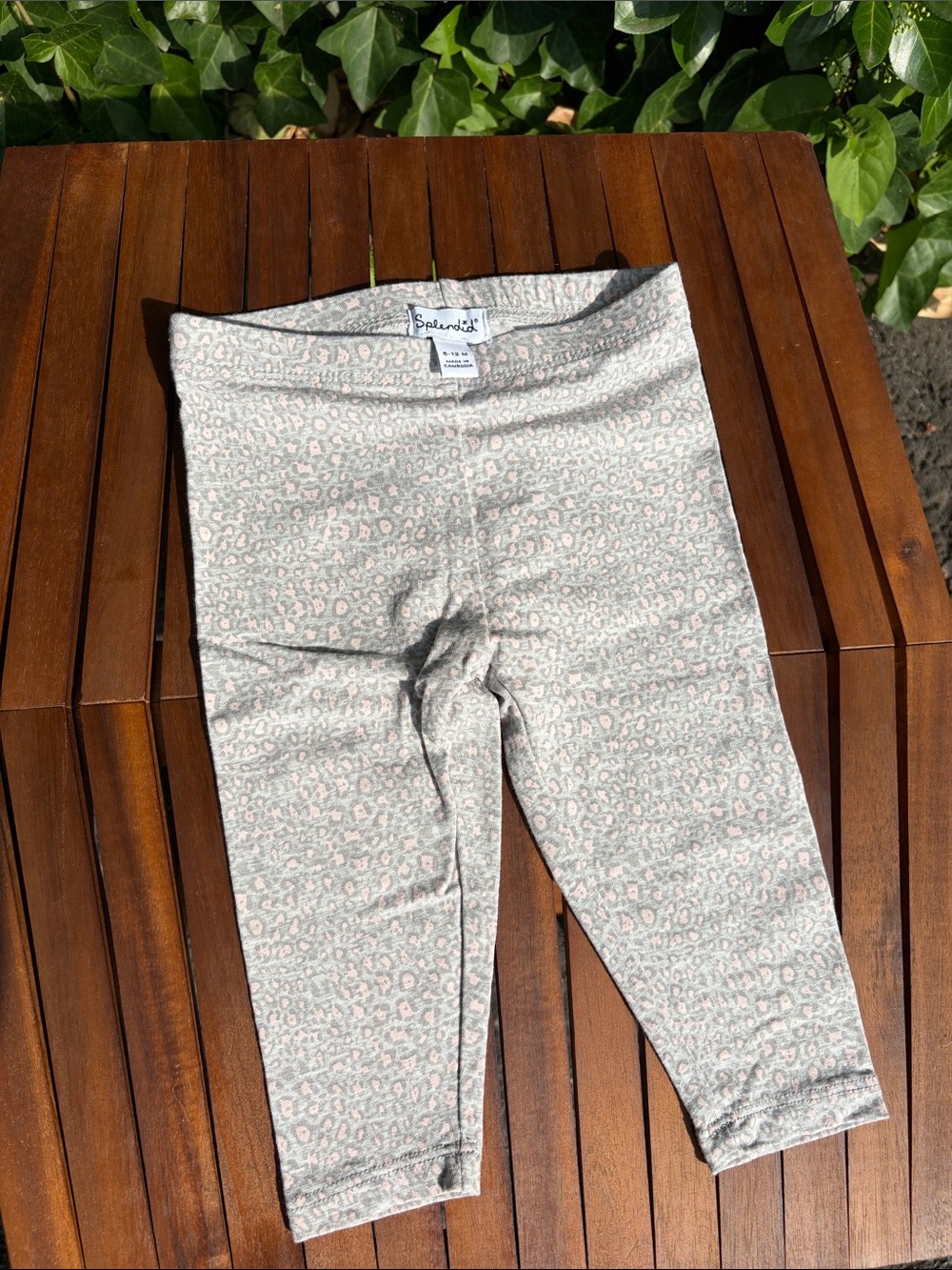 Splendid 6-12 Light Gray Leggings with Pink Leopard Print